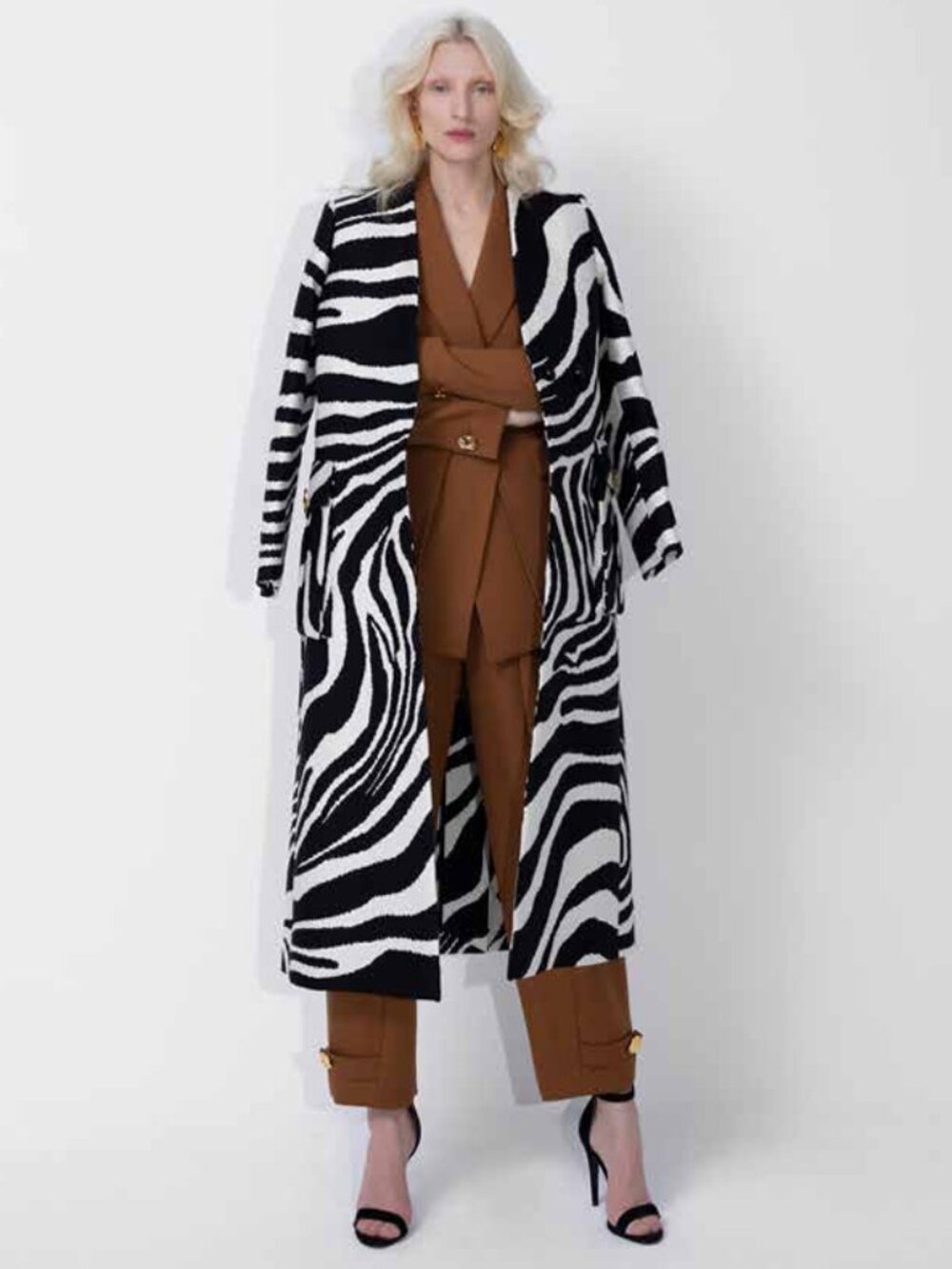 Escada Moggi Trench Coat Long Blazer Zebra NWT Retail $1875 Size 36 Black White